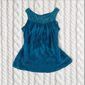 Whimsical Mermaidcore H20 Teal Sheer Embroidered Detail Blouse